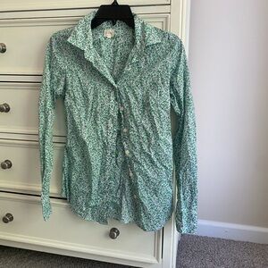 J. Crew Green and White Floral Shirt